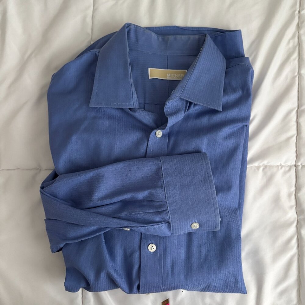 MICHAEL Michael Kors Men's Blue Long Sleeve Dress Shirt Office Party  17.5 34/35